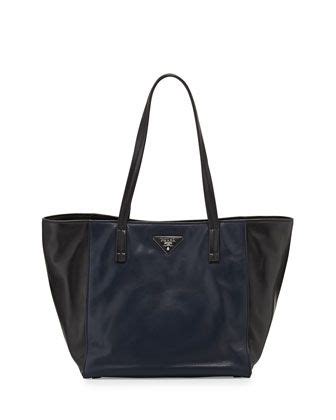 Prada Soft Calfskin Bicolor Tote Bag, Navy/Black (Baltico+Nero)